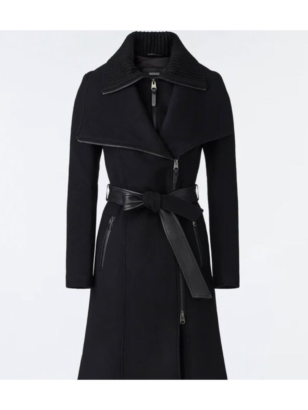 NWOT Mackage Nori Wool Coat with Leather Sash XS
